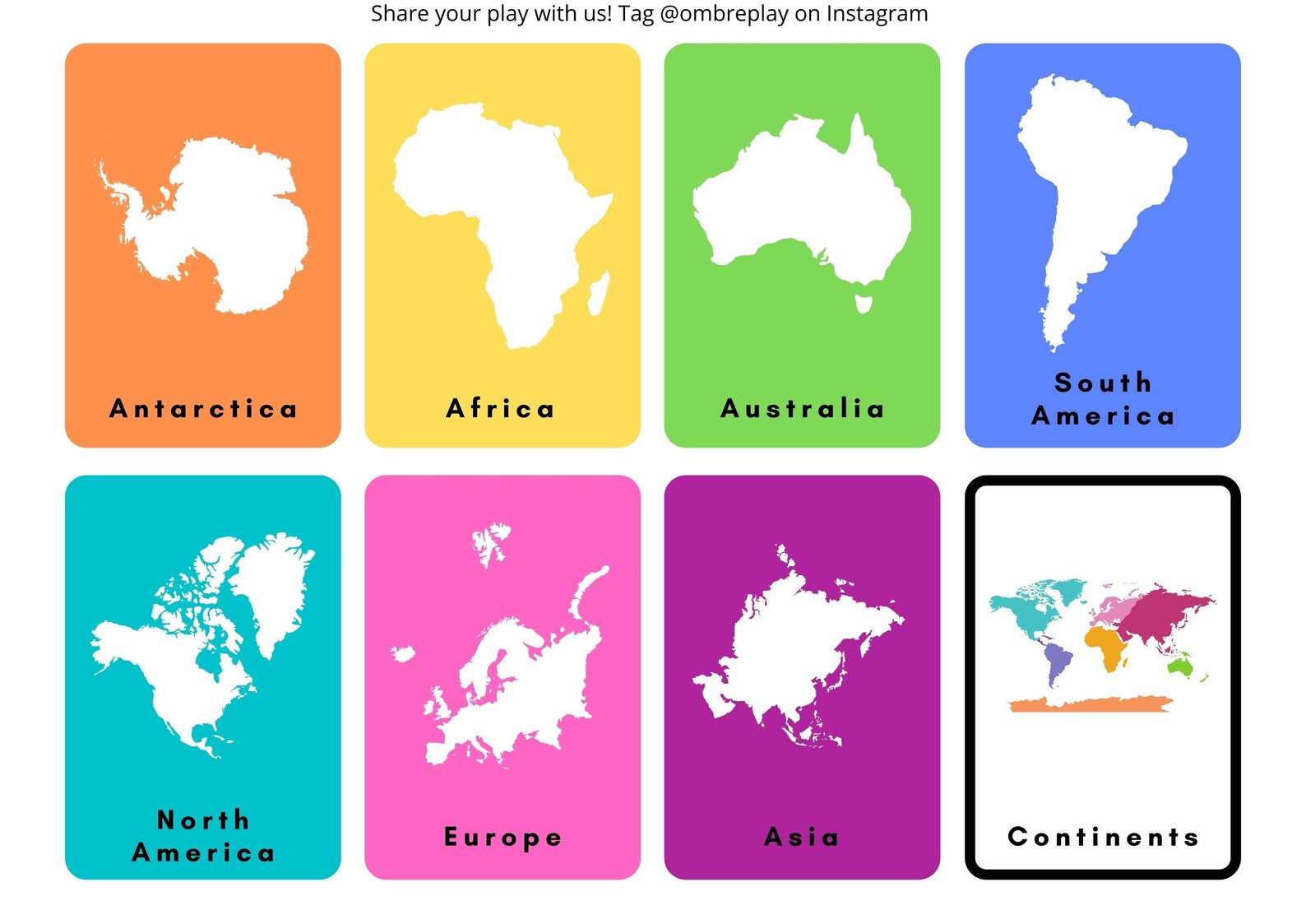 World Continents Flashcards Learning Printable DIGITAL | Etsy