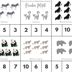 Animals Number Match Kids Learning Printable - DIGITAL Download // Montessori, Homeschool, Learning Resources, Early Childhood Numeracy