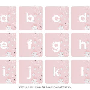 Pink Christmas Stars Alphabet Mini Flashcards Learning Printable - DIGITAL Download &lt;&lt; Educational Resource Montessori Sight Words Matching