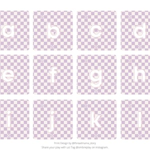 Cartes mémoire de l'alphabet à carreaux violets << Matériel d'apprentissage, Montessori, Mots CVC, Mots à vue + Correspondance, Phonémique, Spring Sensory