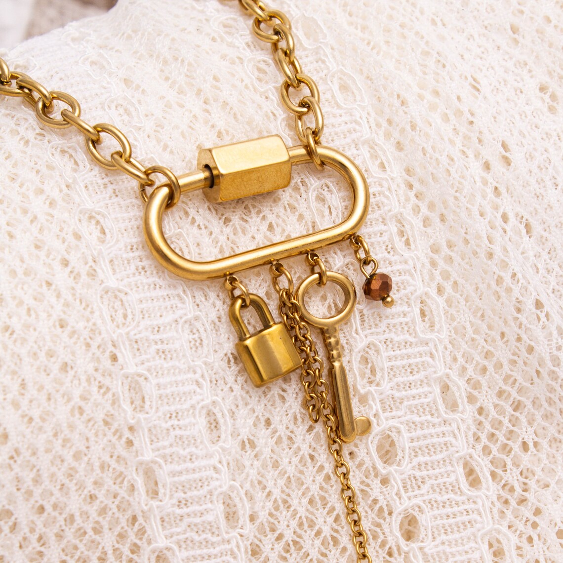 Padlock and Key Pendant Necklace Long Chain Crystal Necklace Etsy UK
