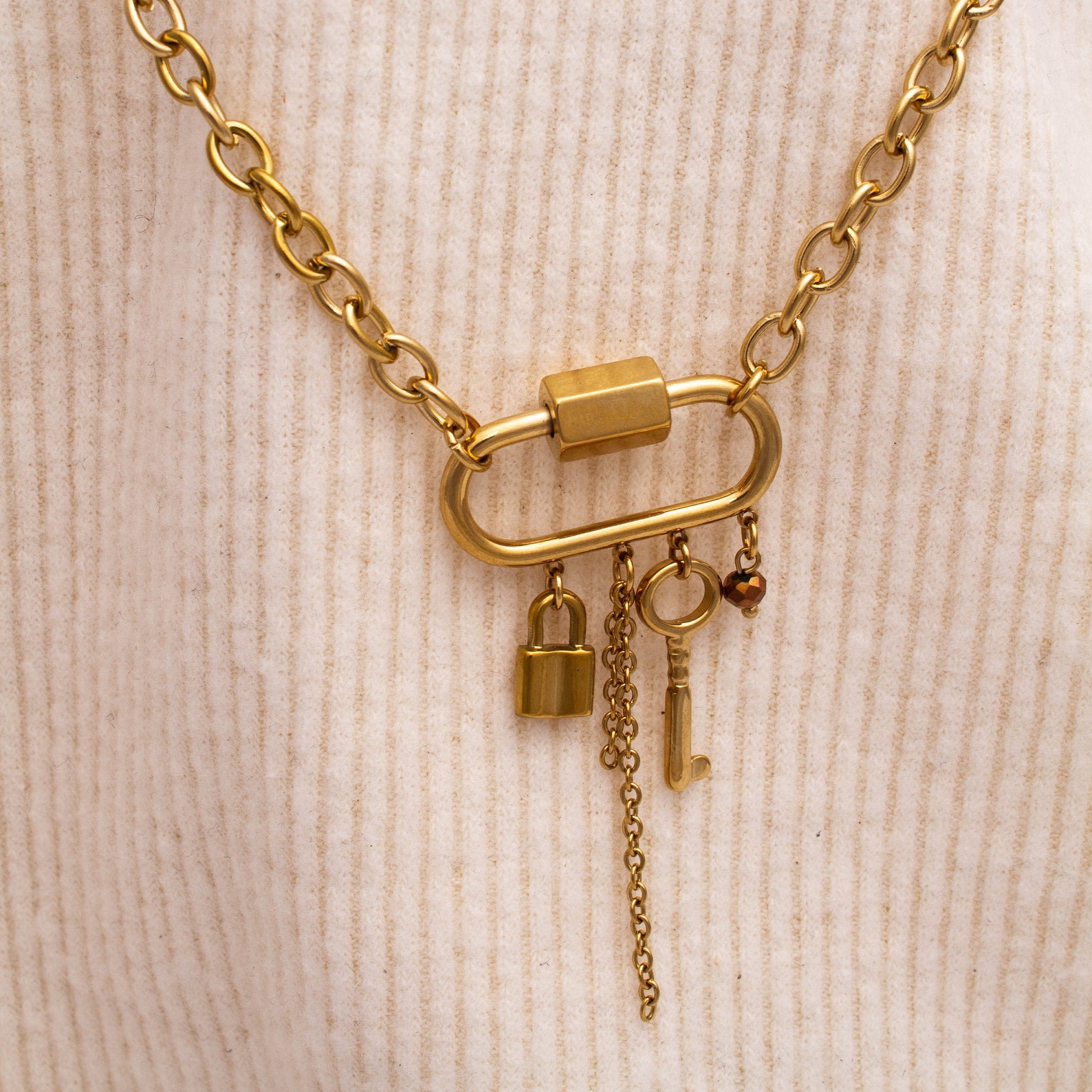Padlock and Key Pendant Necklace Long Chain Crystal Necklace Etsy UK