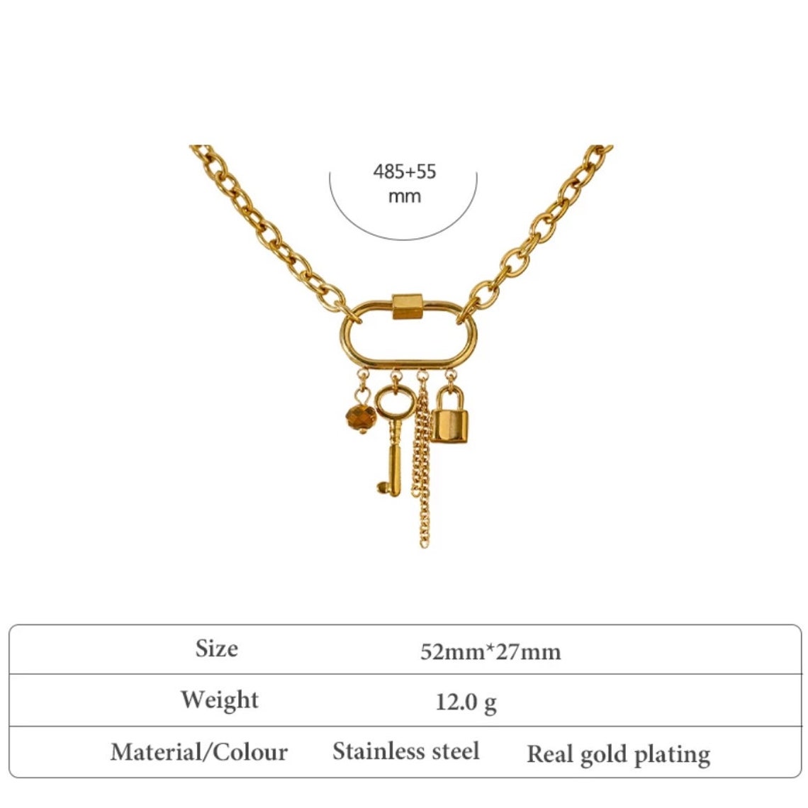 Padlock and Key Pendant Necklace Long Chain Crystal Necklace Etsy