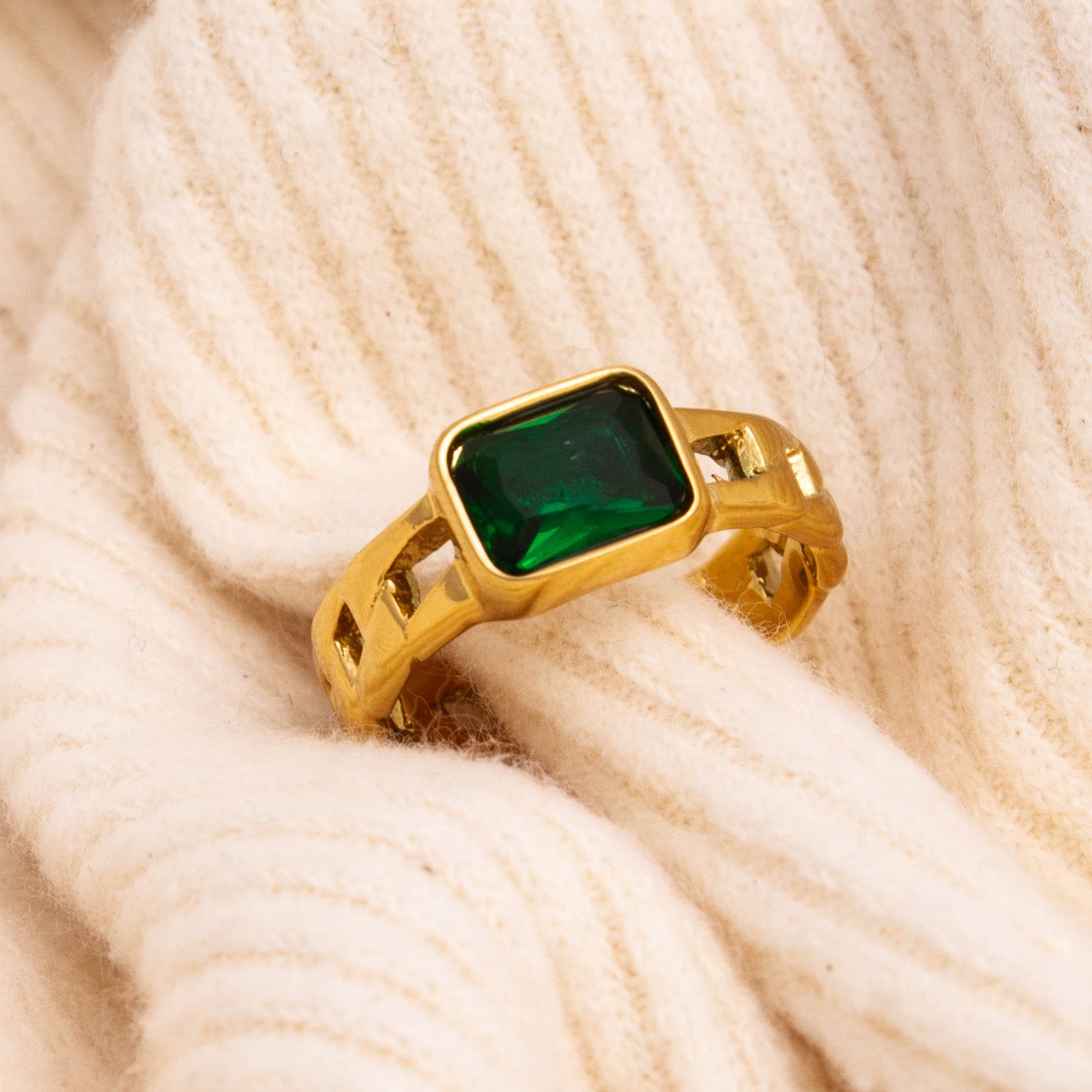 Emerald Gold Ring Emerald Stone Ring Green Cubic Zirconia Etsy Ireland