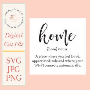 Home, Noun, A Place Where You Feel Loved, Wi-Fi Connects Automatically SVG, PNG, JPG