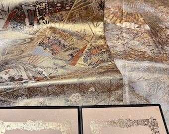 Shipping Free Vintage Japanese Obi 100% Silk, Rare. Mint Analysis for Platinum+Gold foil, Exquisite High-Density weaving, 06-0126