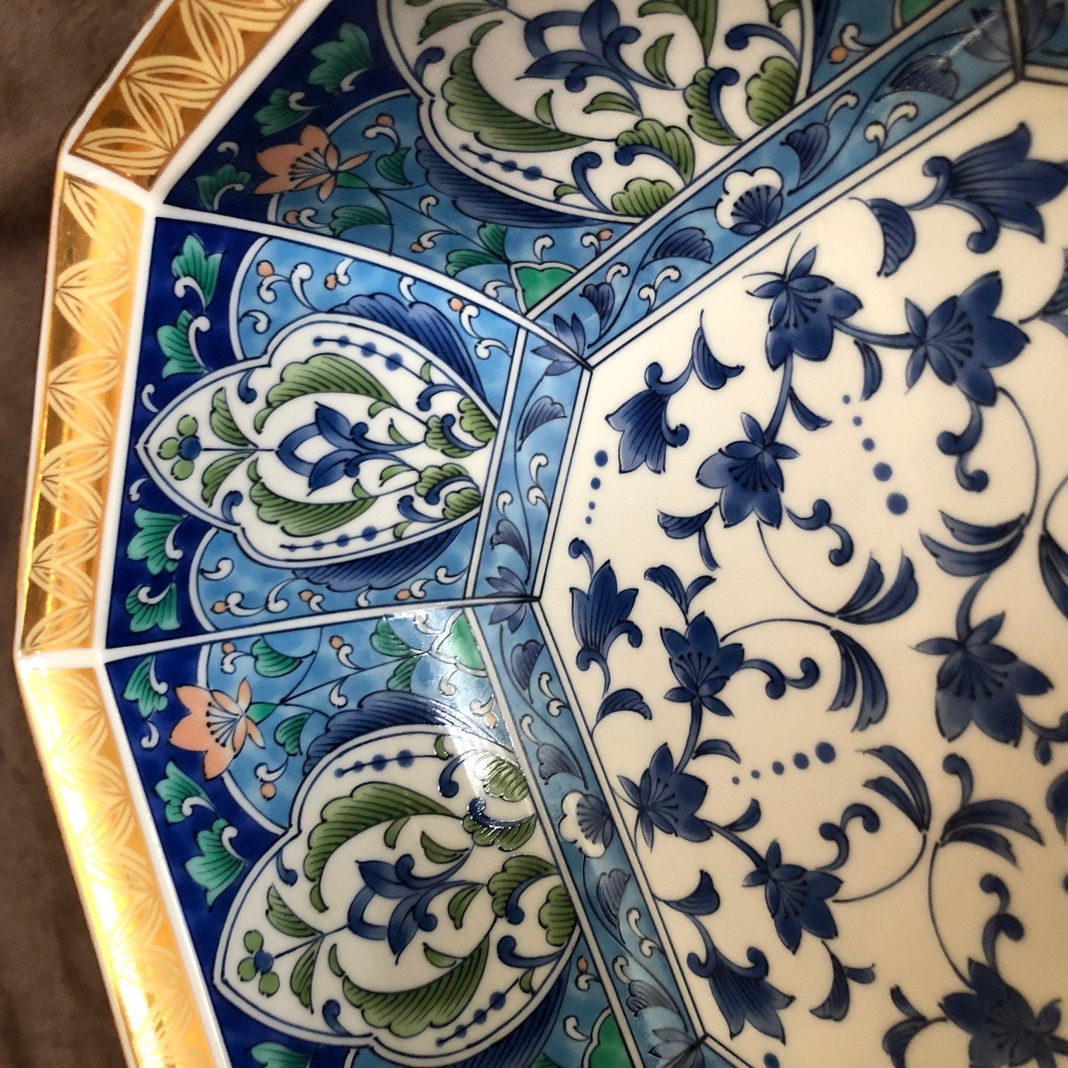 送料無料 ヴィンテージ 日本製磁器 美しい八角形ボウル 鮮やかなブルー