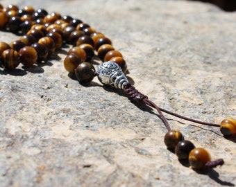 Tiger's Eye Mala Beads for Courage, Tiger Eye Hand-knotted 108 Mala Beads, Meditation Necklace