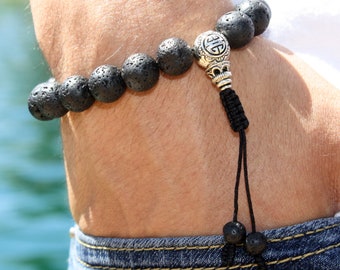 Black Lava Stone Wrist Mala, Mala Bracelet, Japa Mala Bracelet, Tibetan Bracelets, Wrist Meditation, Diffuser bracelet, Healing Bracelet