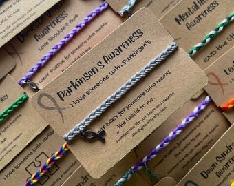 Awareness Bracelets, Cancer Silver Ribbon Bracelets, Braided Bracelets, Great for Showing Your Support of Loved Ones, Perfect for gift