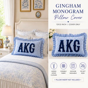 Spersonalizowany monogram w kratkę gingham / inicjał / poduszka dekoracyjna / poduszka do akademika / prezent dla współlokatora / kolory studenckie / prezent na zakończenie studiów / uroczy / shabby chic / ŚLICZNY