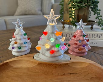 Beautiful custom made faux Nora Fleming viral nostalgic ceramic light up Christmas tree mini - SO cute! pink - green - white / great gift!