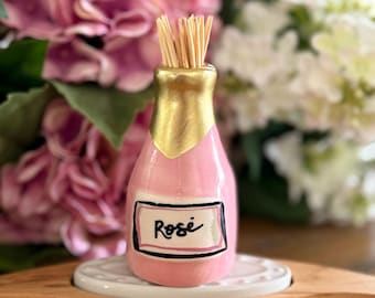 フェイクセラミックの Nora Fleming Rose のホルダー付きつまようじホルダー シャンパンボトル ミニ / ピンク / とてもかわいい!