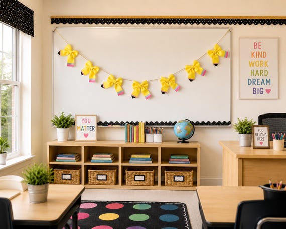 Adorable Yellow Pencil Bow Garland / classroom decorations / Home School decor / banner / Back to School