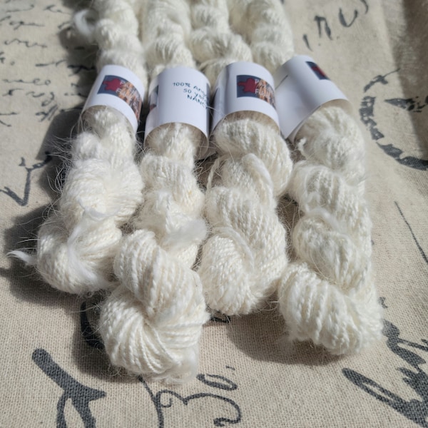 Handspun 100% Angora Lace - Fingering Yarn, Natural White, Undyed, Sourced from my angora rabbit