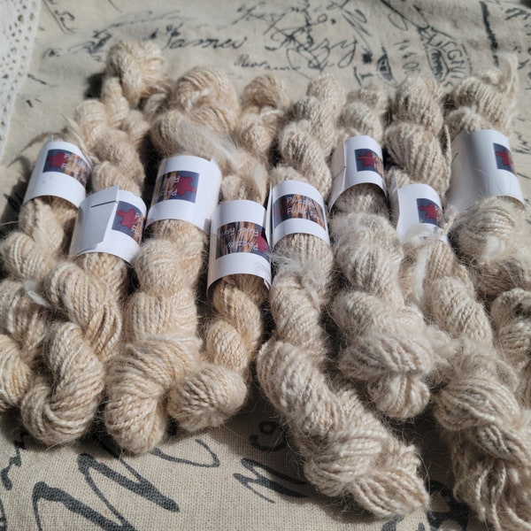 Handspun 100% Angora Lace - Fingering Yarn, Natural Undyed Tan-Off-white, Sourced from my angora rabbits