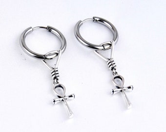 Ankh earrings 925 silver∙Ankh hoop earrings∙Egyptian ankh∙Handmade jewelry∙Gift for Christmas∙Egypt earrings∙Ankh jewelry ∙Protection amulet