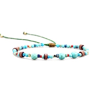 Turquoise bracelet∙ Beaded bracelets for women∙ Turquoise gold seed bead bracelet∙ Ethnic thin bead bracelet∙Dainty turquoise∙Gift for him.