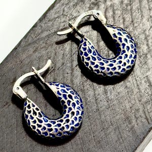 925 Sterling Silver Hoops • Handmade Silver Earrings • Cloisonné Silver Jewelry • Enameled Earrings • Gift for Women and Men • Exclusive