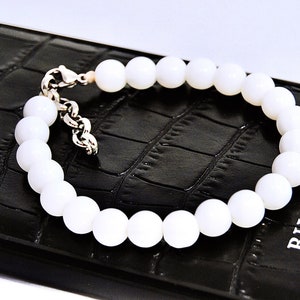 White Agate Bracelet white agate gemstones∙ Handmade jewelry∙  Gemstone bracelet∙ white beaded bracelet∙Christmas boyfriend gift∙Best Seller