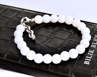 White Agate Bracelet white agate gemstones∙ Handmade jewelry∙  Gemstone bracelet∙ white beaded bracelet∙Christmas boyfriend gift∙Best Seller