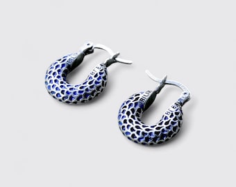 925 Sterling Silver Hoops • Handmade Silver Earrings • Cloisonné Silver Jewelry • Enameled Earrings • Gift for Women and Men • Exclusive