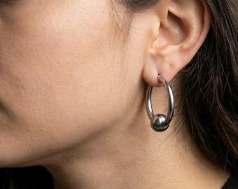 316L Stainless Steel Hoop Earrings · 18mm Hoop Earrings · Minimalist Unisex Hoops · Chunky Earrings · Modern Industrial Jewelry · Silver.