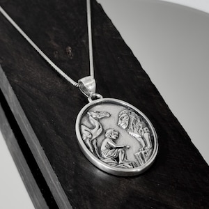 Metanoia Pendant ·925 Sterling Silver ·Oval Medallion·Unisex Necklace ·Philosophical Amulet ·Nietzsche Symbol·Lion and Camel Child · Silver