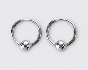 Klobige Creolen aus 316L-Edelstahl · Unisex-Kugelohrringe, 20 mm · Minimalistische, robuste Creolen · Industrieschmuck · Kühles Silber.
