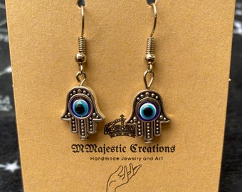 Hamsa Evil Eye Earrings -Silver & Gold