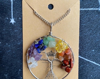 Chakra Necklace, Tree of life Necklace, Chakra Crystal Necklace, Chakra Tree Necklace, Wire-wrapped Tree Necklace, Wire-wrapped Chakra Tree