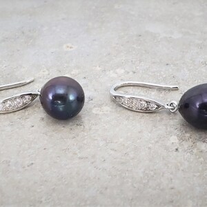 Black Cultured Freshwater AAA Grade Pearl Earrings/Sterling Silver Earrings/Pearl Drop Earrings/June Birthstone Gift/Mother&#39;s Day Gift