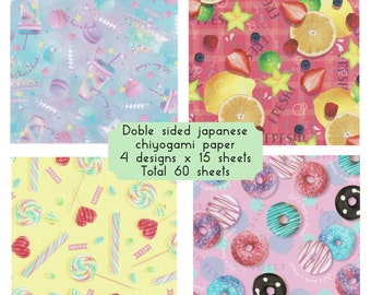 Origami paper, kawaii summer paper pack, 60 sheets