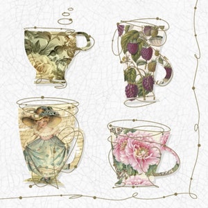 Decoupage servetten, decoupage, papieren servetten bloemen, decoupage servetten theekopjes, papieren servetten, decoupage, twee lunch servetten gratis verzending