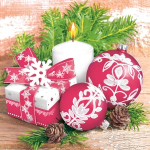 Holiday Paper Napkins For Decoupage, Christmas Luncheon Decorated Napkin, Scrapbooking, Junk Journal, Pack of 20 pcs