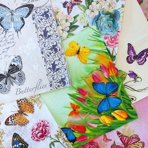 Paquete de 8 mariposas de servilletas de papel para decoupage, diario basura, álbumes de recortes, proyectos de arte. LOTE de 8 Servilletas, Servilletas Misteriosas Sorpresa