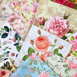 Bündel verschiedene Blumen-Papierservietten für Decoupage, Junk-Journal, Scrapbooking, Kunstprojekte. Mystery LOT von 20 Blumen-Servietten