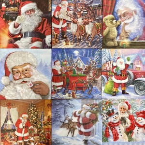 Pacote de 9 guardanapos de papel sortidos, Papai Noel de Natal para Decoupage, Junk Journal, Scrapbooking, Projetos de arte. LOTE de 9 guardanapos, guardanapos de Papai Noel