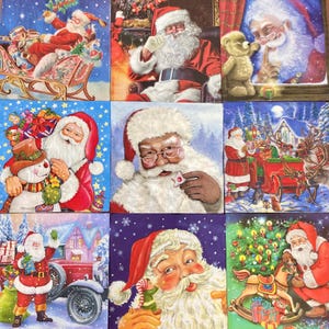 Bundle of 9 Paper Napkins Christmas Santa for Decoupage, Junk Journal, Scrapbooking, Art Projects. LOT of 9 Holiday Napkins, Free Shipping