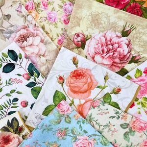 Lote de 20 servilletas de papel con motivos florales para decoupage, Junk Journal y scrapbooking. Lote de 20 servilletas con motivos florales. Paquete sorpresa de servilletas.