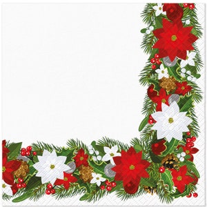 Decoupage Napkins Christmas, Poinsettia Holiday Paper Napkins for Art, Craft, Junk Journal, Scrapbooking, Two Single Napkins