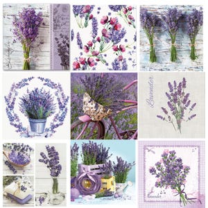 Bündel von 9 Decoupage Papierservietten Lavendel Floral, verschiedene Servietten für Junk Journal, Scrapbooking, Kunst, LOT von 9 Servietten, kostenloser Versand