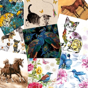 Paquete de 20 servilletas de papel con animales para decoupage, Junk Journal, Scrapbooking, proyectos de arte, paquete sorpresa
