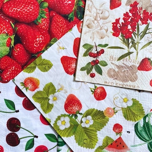Bündel verschiedene Obst-Papierservietten für Decoupage, Junk-Journal, Scrapbooking, Kunstprojekte. LOT von 10 Servietten, kostenloser Versand