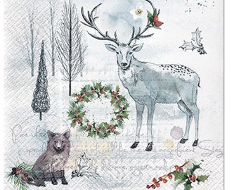 Decoupage Napkins Christmas, Christmas Paper Napkins, Paper Napkins for Decoupage, Decoupage Napkins Animals, Two Luncheon Paper Napkins