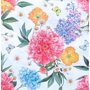 Frühlingspapierservietten für Decoupage, Partys, Geburtstagsservietten, Papierservietten mit Blumenmuster, Packung mit 20 Luncheon-Servietten, kostenloser Versand