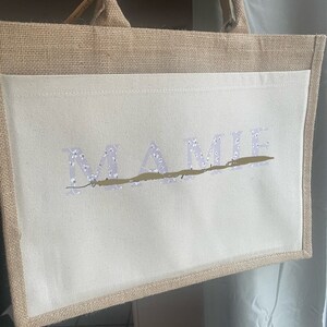 Sac jute et poche coton personnalisé Maman/Mamie/Marraine/Nounou/Tata / cadeau personnalisé / sac cabas personnalisé image 2