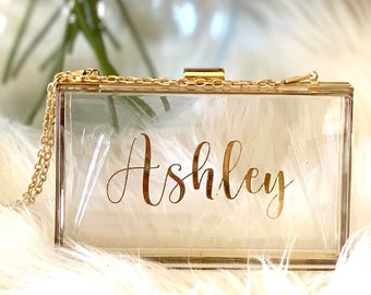 PERSONALISED Purse Acrylic Clutch Birthday Gift for Friends Bridesmaids Girls Women Wedding Gift Ideas Gold Gifts Purse