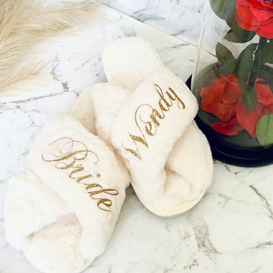 Wedding Slippers Bride Slippers Bridal Shower Gift Cute Bride to Be Gifts Wedding Gift for Bride Getting Ready Honeymoon Gifts image 1