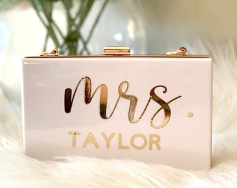 GEPERSONALISEERDE acryl clutch, aangepaste mrs. clutch, mrs. portemonnee, box clutch, custom bruid clutch, acryl portemonnee, acryl clutch, bruids clutch